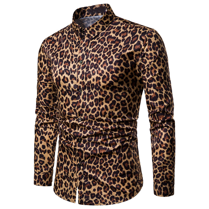 Leopard print long sleeve shirt men's shirt 57 02