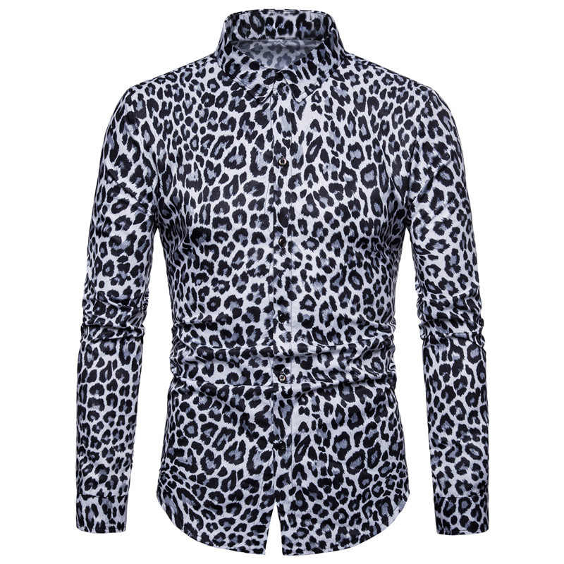 Leopard print long sleeve shirt men's shirt 58 01