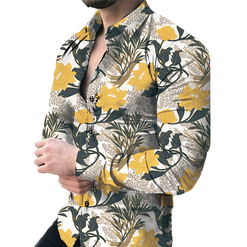 Men's casual long sleeve floral shirt 19 02