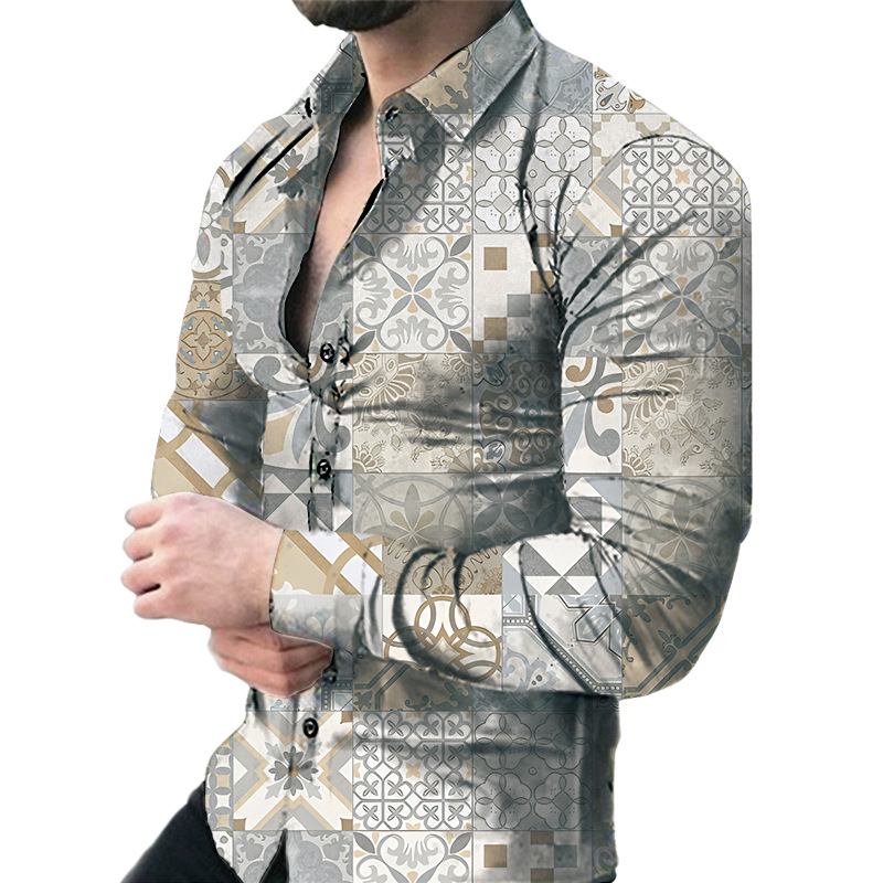 Men's casual long sleeve floral shirt 20 02