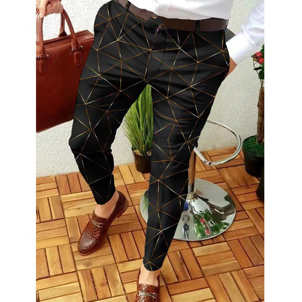 Men's geometric print mid-rise straight-leg trousers 37 01