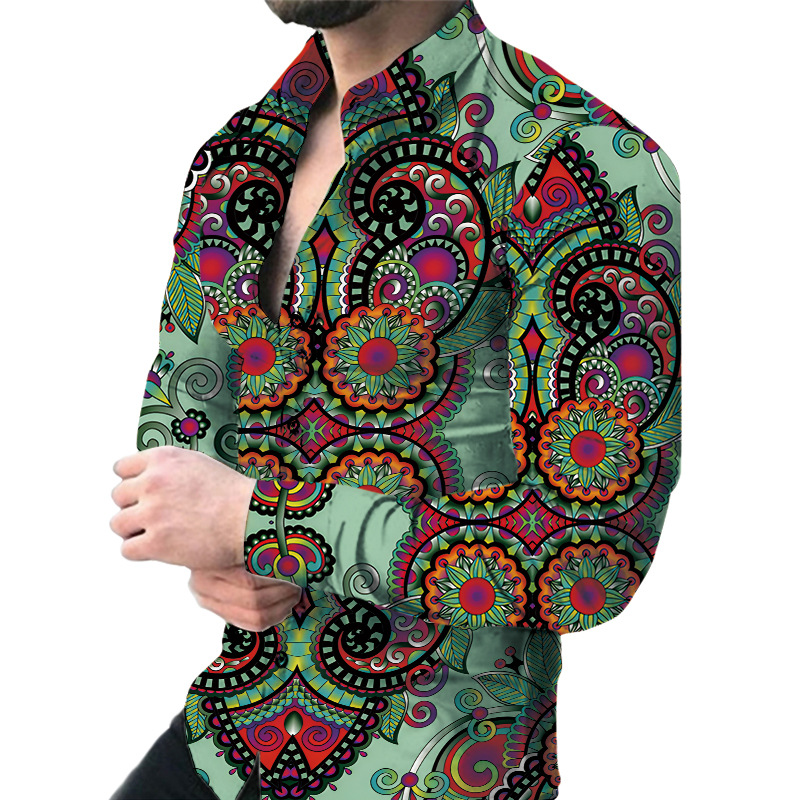 Men's printed long sleeve cardigan shirt 13 01