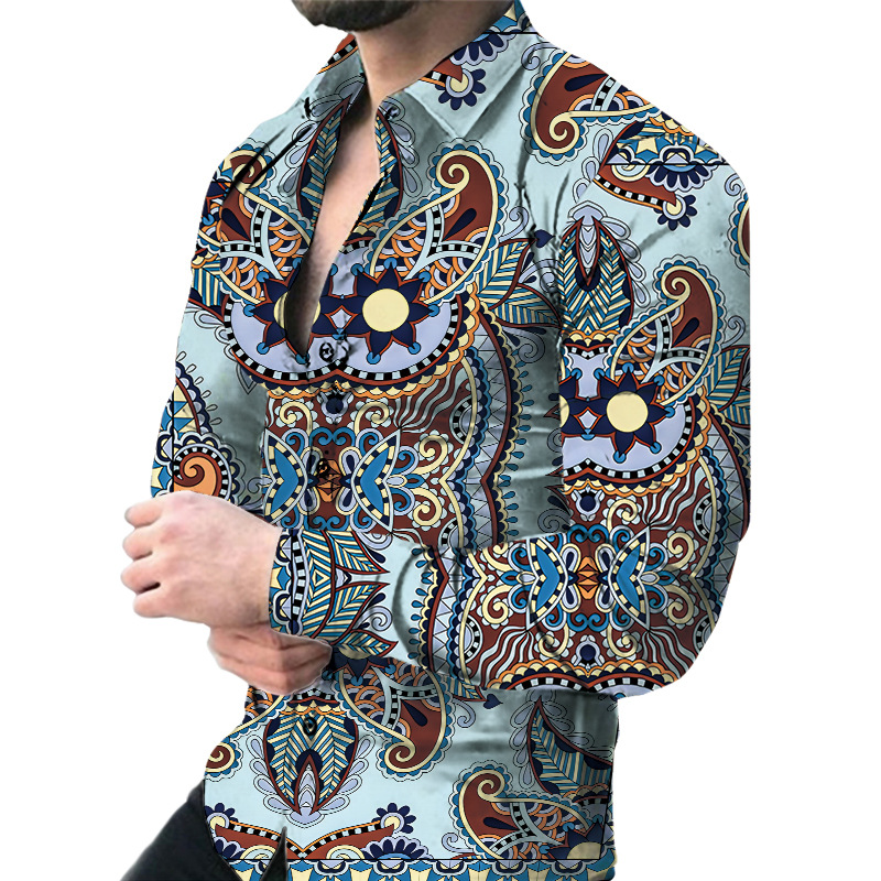 Men's printed long sleeve cardigan shirt 14 01