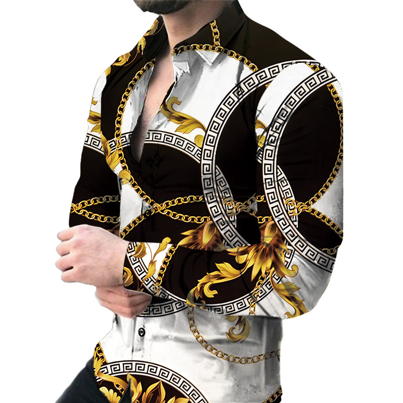Men's printed shirt casual long sleeve shirt 53 01