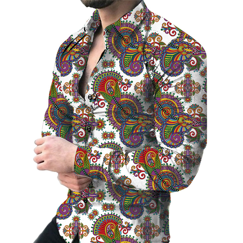 Men's printed shirt casual long sleeve shirt 55 02