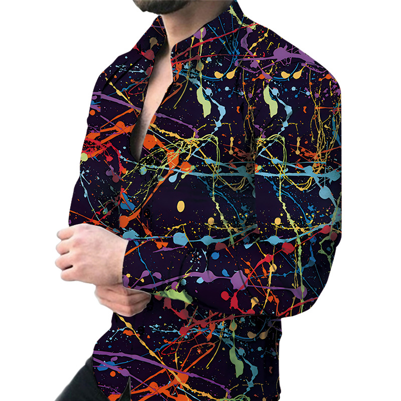 Men's printed shirt casual long sleeve shirt 56 01