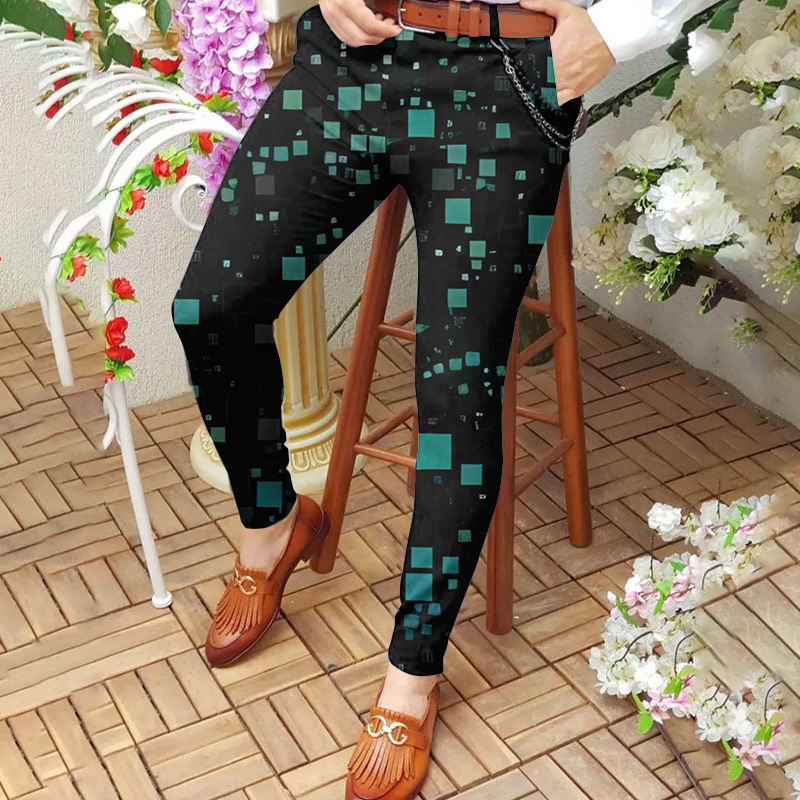 Mid-rise casual pants digital print slim fit pants 41 02