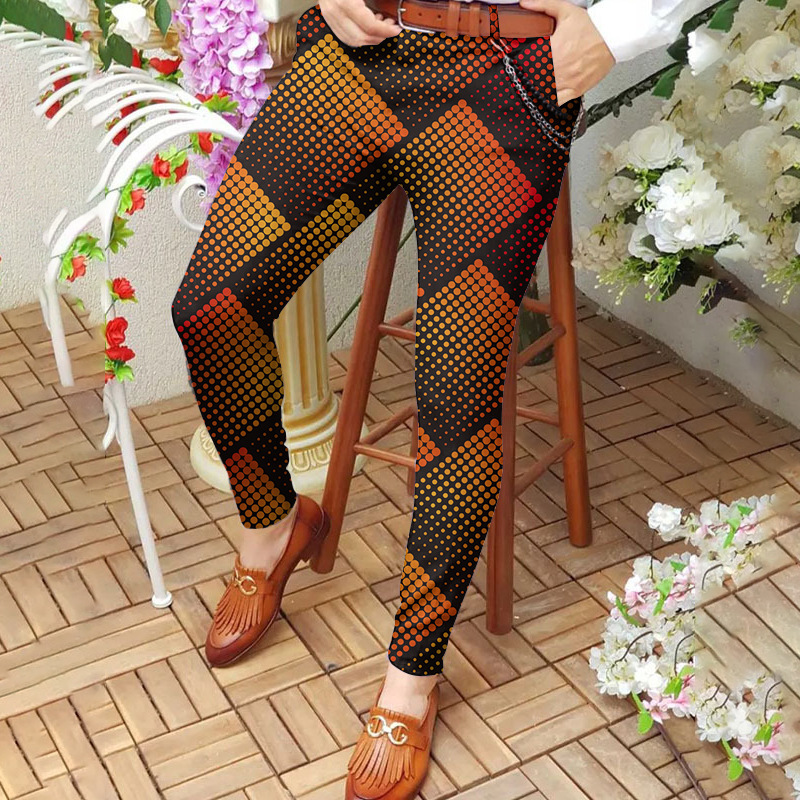 Mid-rise casual pants digital print slim fit pants 43 01