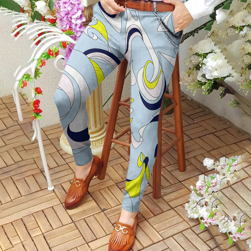 Mid-rise casual pants digital print slim fit pants 44 02