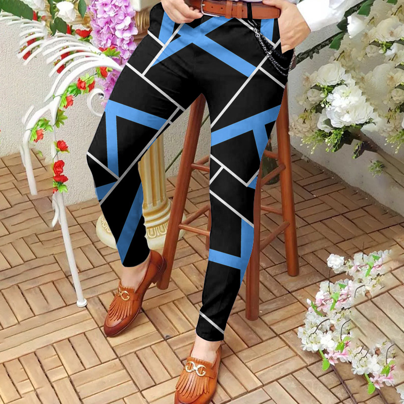 Mid-rise casual pants digital print slim fit pants 45 01