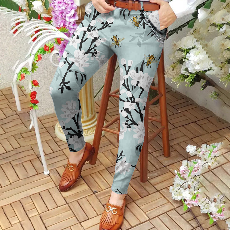Mid-rise casual pants with printed straight-leg slim fit 51 02